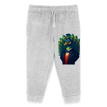 WPAP Style Animals - Peacock in Elegant Suit & Bow Tie - Kids Organic Sweatpants by Stanley/Stella - heather grey - Front