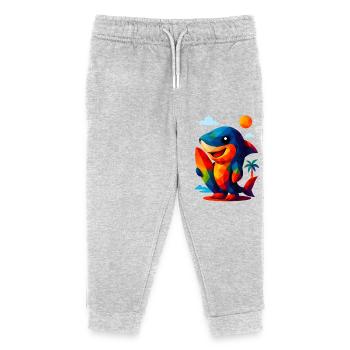 WPAP Polygon Kawaii Stil Tiere Baby Hai Surfer - Kinder Organic Jogginghose Mini Mover von Stanley/Stella - Grau meliert - Vorne