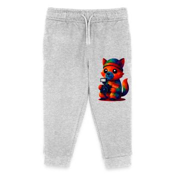 WPAP Polygon Kawaii Style Animals Baby Fox Photographer - Kids Organic Sweatpants by Stanley/Stella - heather grey - Front