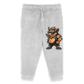 Pig Comic Cool Boar - Kids Organic Sweatpants by Stanley/Stella - heather grey - Front