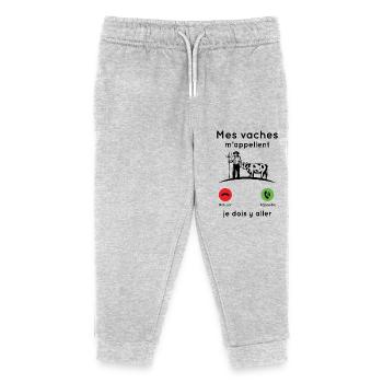 Mes vaches m'appellent, Agriculteur humour cadeau - Pantalon de jogging enfant bio Stanley/Stella - gris chiné - Devant