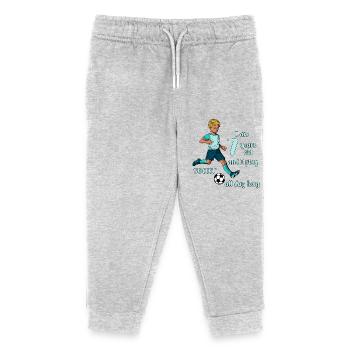 Boy shoots football - I' years old - Kids Organic Sweatpants by Stanley/Stella - heather grey - Front