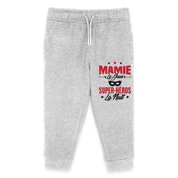 Mamie le jour super héros la nuit, Cadeau mamie - Pantalon de jogging enfant bio Stanley/Stella - gris chiné - Devant