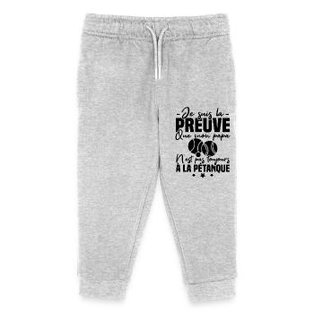 Preuve que mon papa pétanque, papa bouliste - Pantalon de jogging enfant bio Stanley/Stella - gris chiné - Devant