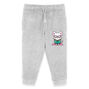 Leseratte Maus im Buch - Kinder Organic Jogginghose Mini Mover von Stanley/Stella - Grau meliert - Vorne