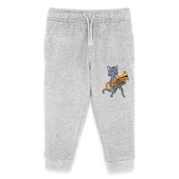 Cartoon Katze spielt Euphonium - Kinder Organic Jogginghose Mini Mover von Stanley/Stella - Grau meliert - Vorne