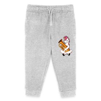 Cartoon unicorn playing euphonium - Kids Organic Sweatpants by Stanley/Stella - heather grey - Front