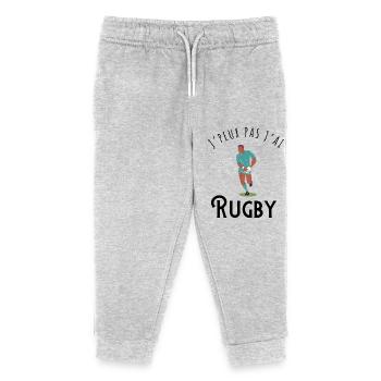 J’peux pas j’ai rugby - idée cadeau - Pantalon de jogging enfant bio Stanley/Stella - gris chiné - Devant