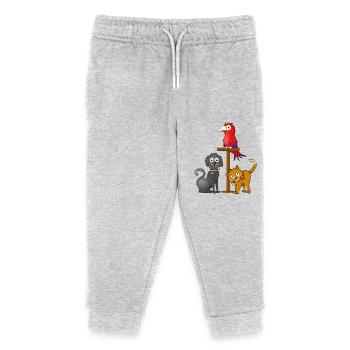 Chien noir, chat orange et perroquet sur un bâton - Pantalon de jogging enfant bio Stanley/Stella - gris chiné - Devant