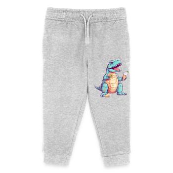 Tollpatschiger T-Rex mit Eis - Kinder Organic Jogginghose Mini Mover von Stanley/Stella - Grau meliert - Vorne