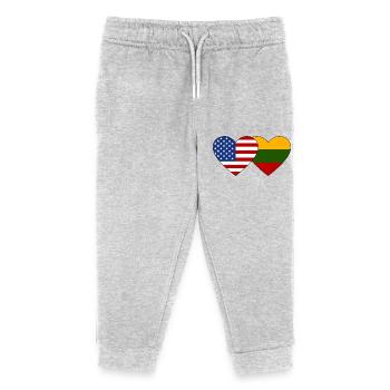USA Lithuania Flag Heart - Kids Organic Sweatpants by Stanley/Stella - heather grey - Front