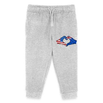 États-Unis, Nouvelle-Zélande, drapeau, main, forme de coeur - Pantalon de jogging enfant bio Stanley/Stella - gris chiné - Devant
