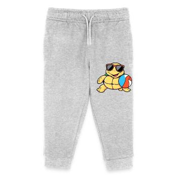 Fröhliche gelbe Schildkröte mit Sonnenbrille mit Strandball - Kinder Organic Jogginghose Mini Mover von Stanley/Stella - Grau meliert - Vorne