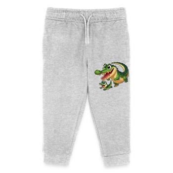 Crocodile mother and child frolicking - Kids Organic Sweatpants by Stanley/Stella - heather grey - Front