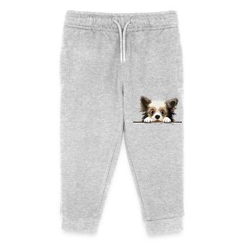 Puppy Peeking Cute Adorable Funny Animal Cartoon - Kids Organic Sweatpants by Stanley/Stella - heather grey - Front