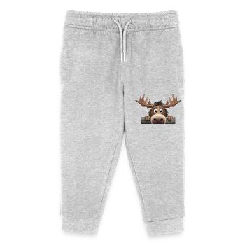 Moose Peeking Cute Adorable Funny Animal Cartoon - Kids Organic Sweatpants by Stanley/Stella - heather grey - Front