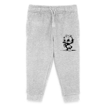 Süsse Ente mit Kaffeebecher - Kinder Organic Jogginghose Mini Mover von Stanley/Stella - Grau meliert - Vorne