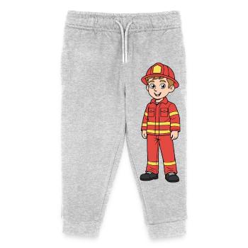 Pompier enfant cartoon rouge - Pantalon de jogging enfant bio Stanley/Stella - gris chiné - Devant