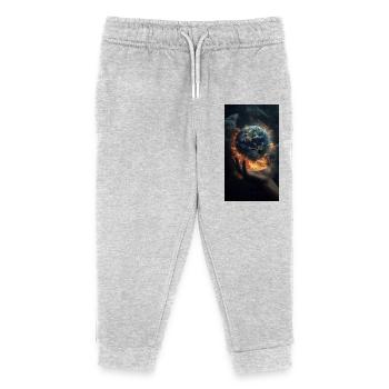 Darstellung einer Hand, die scheinbar die Erde häl - Kinder Organic Jogginghose Mini Mover von Stanley/Stella - Grau meliert - Vorne
