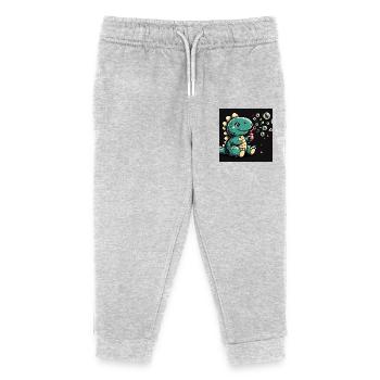 Dino mit Seifenblasen im All - Kinder Organic Jogginghose Mini Mover von Stanley/Stella - Grau meliert - Vorne
