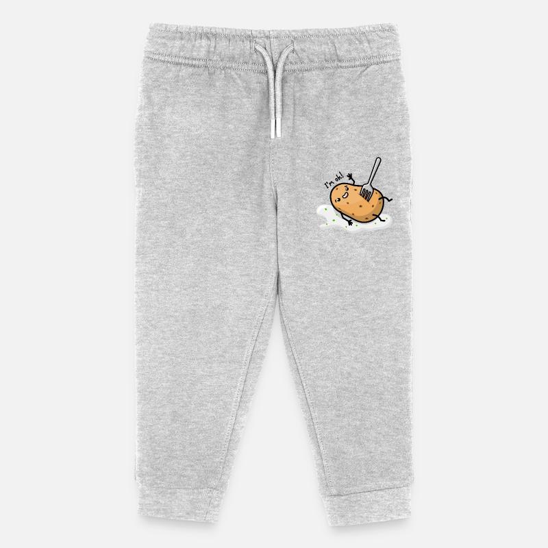 Pomme de terre kawaii avec fourchette dans le ventre - Pantalon de jogging enfant bio Stanley/Stella - gris chiné
