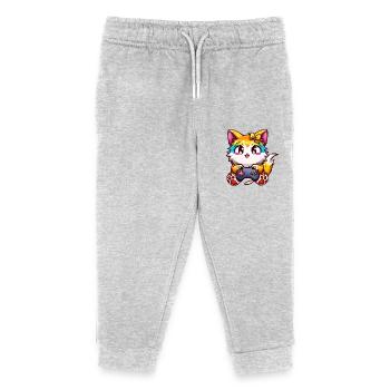 00240 flauschige Katze mit Kopfhörer & Controller - Kinder Organic Jogginghose Mini Mover von Stanley/Stella - Grau meliert - Vorne
