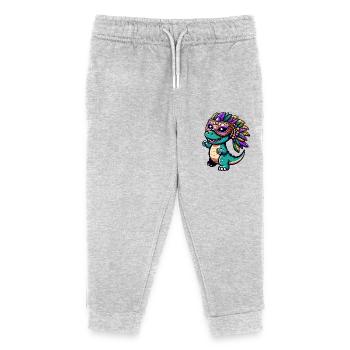 Mardi Gras T-Rex Dino: Mask and Beads - Kids Organic Sweatpants by Stanley/Stella - heather grey - Front