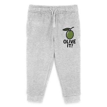 Illustration d’olive avec slogan - Pantalon de jogging enfant bio Stanley/Stella - gris chiné - Devant