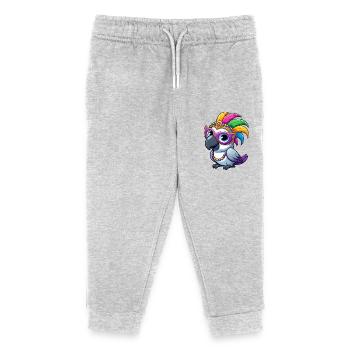 Farbenfroher Mardi Gras Kakadu - Kinder Organic Jogginghose Mini Mover von Stanley/Stella - Grau meliert - Vorne