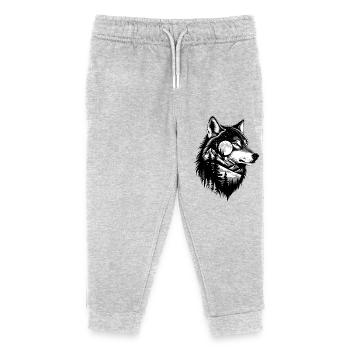 Schwarzer Wolf Wolfportrait. Wolfdesign - Kinder Organic Jogginghose Mini Mover von Stanley/Stella - Grau meliert - Vorne