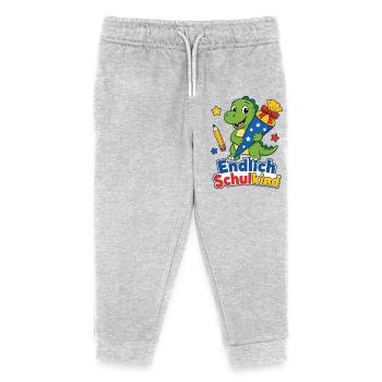 Endlich Schulkind Dino - Kinder Organic Jogginghose Mini Mover von Stanley/Stella - Grau meliert - Vorne