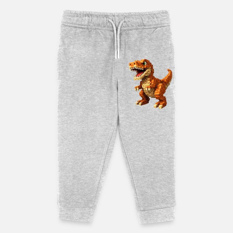 Orange Pixel-T-Rex - Pantalon de jogging enfant bio Stanley/Stella - gris chiné