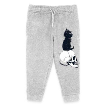 Niedliches Kätzchen sitzt auf einem Schädel - Kinder Organic Jogginghose Mini Mover von Stanley/Stella - Grau meliert - Vorne