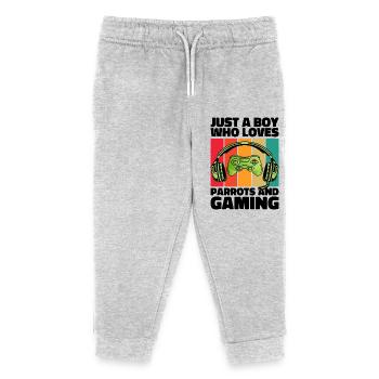 Gamer & Parrots: Video Games & Colorful Adventure - Kids Organic Sweatpants by Stanley/Stella - heather grey - Front