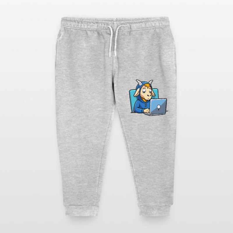 Une mignonne chèvre hacker dort dans un sweat à capuche devant le PC Pantalon de jogging enfant bio Stanley/Stella