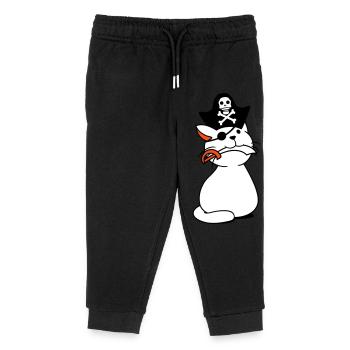 Cute Pirate Cat Buccaneer Eye Patch Hat Saber - Kids Organic Sweatpants by Stanley/Stella - black - Front
