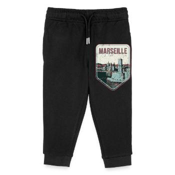 Badge retro, Marseille France est ma ville natale - Pantalon de jogging enfant bio Stanley/Stella - noir - Devant