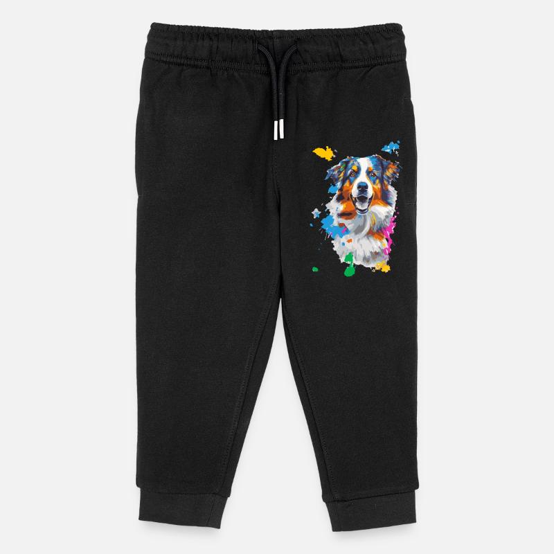 Portrait de chien dans un flot coloré de couleurs - Pantalon de jogging enfant bio Stanley/Stella - noir