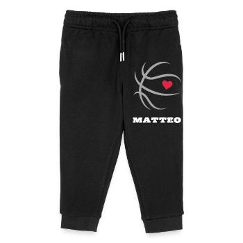 Matteo Basketball Heart Boy's Name Shirt - Kids Organic Sweatpants by Stanley/Stella - black - Front