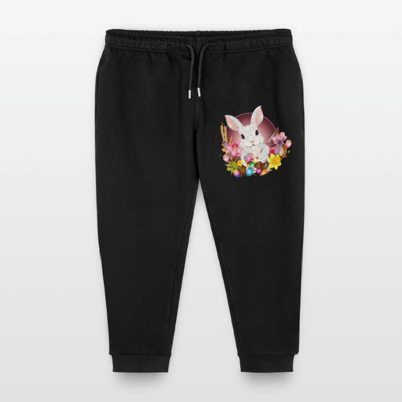 white rabbit with easter eggs as easter bunny Kids Organic Sweatpants by Stanley/Stella