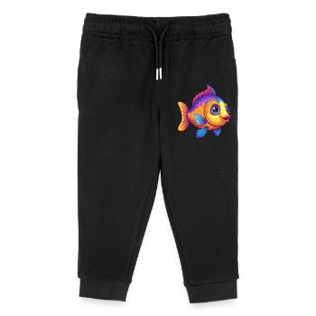 corail récif poisson coloré kawaii dessin animé animal marin - Pantalon de jogging enfant bio Stanley/Stella - noir - Devant