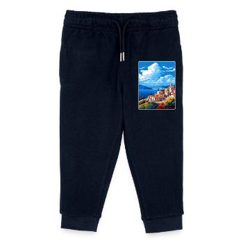 Hydra Greece Travel Poster Souvenir Postcard Paint - Kids Organic Sweatpants by Stanley/Stella - navy - Front