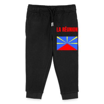 T-shirt drapeau La Réunion volcan - Pantalon de jogging enfant bio Stanley/Stella - noir - Devant