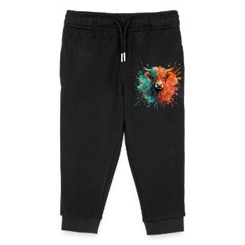 Highland Rind Aquarell – Color Splash Tierkunst - Kinder Organic Jogginghose Mini Mover von Stanley/Stella - Schwarz - Vorne