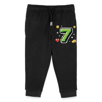 LEVEL 7 Pixel Shirt – Retro Gaming Birthday - Kids Organic Sweatpants by Stanley/Stella - black - Front