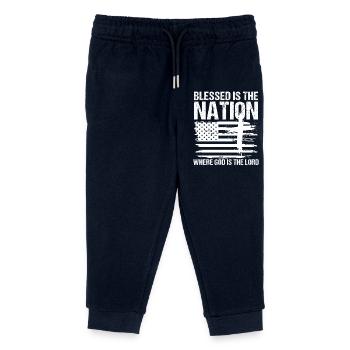 Faith and Nation Flags Design - Kids Organic Sweatpants by Stanley/Stella - navy - Front