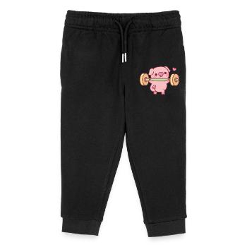 Lustiges Schweinchen macht Kniebeugen mit Gewichten - Kinder Organic Jogginghose Mini Mover von Stanley/Stella - Schwarz - Vorne