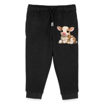 Süßes Kalb-Kuscheltier - Kinder Organic Jogginghose Mini Mover von Stanley/Stella - Schwarz - Vorne