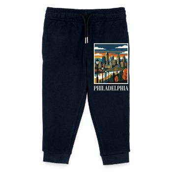 Philadelphia Skyline Sunset Poster - Kids Organic Sweatpants by Stanley/Stella - navy - Front