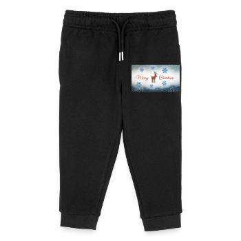 Merry Christmas Deer Motif with Snowflakes - Kids Organic Sweatpants by Stanley/Stella - black - Front